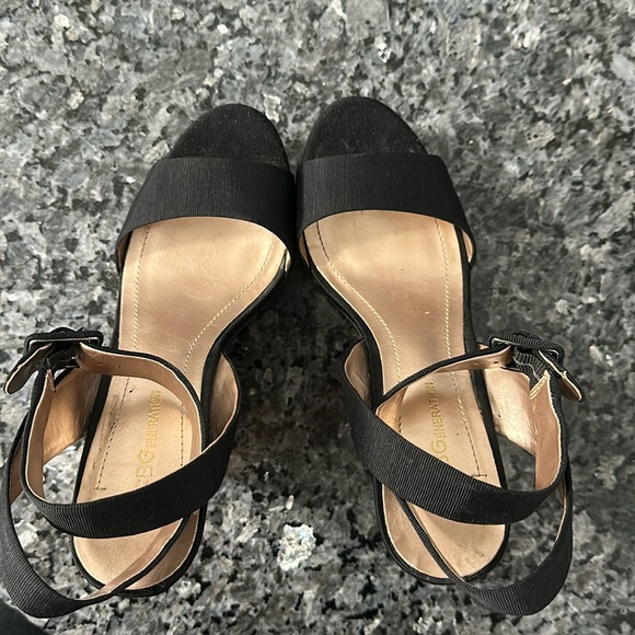 BCBGeneration Black and Natural Wedge Sandals with Ankle Strap - Picture 7 of 10